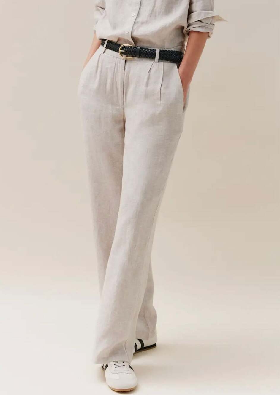 Quince 100% European Linen Pleated Trousers Flax Beige Wide Leg Pants 8